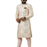 Alluring Beige Floral Thread Embroidered Sherwani for Men | Father Son Combo | Perfect Groom Wear